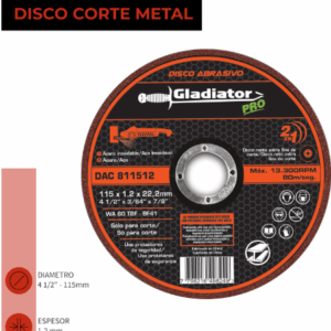 DISCO CORTE 4 1/2" x 1.2mm METAL/INOX GLADIATOR